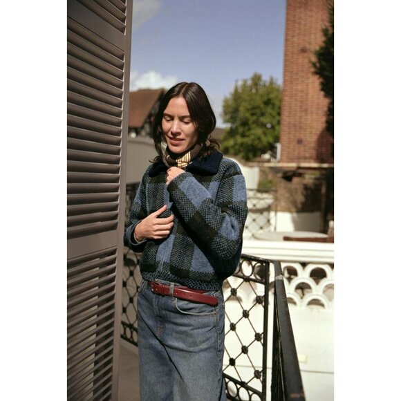 ZARA PLAID KNIT BOMBER JACKET - Picture 2 of 5